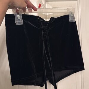 Black suede velvet tie up high waisted shorts